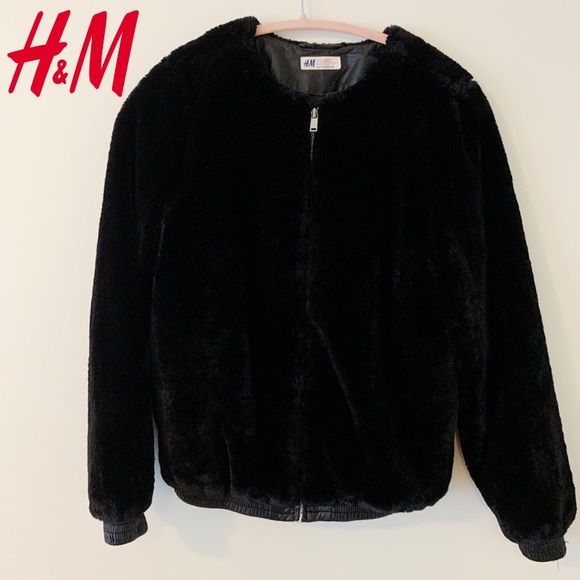 H&M Jackets & Blazers - H&M Black Fur Bomber Jacket